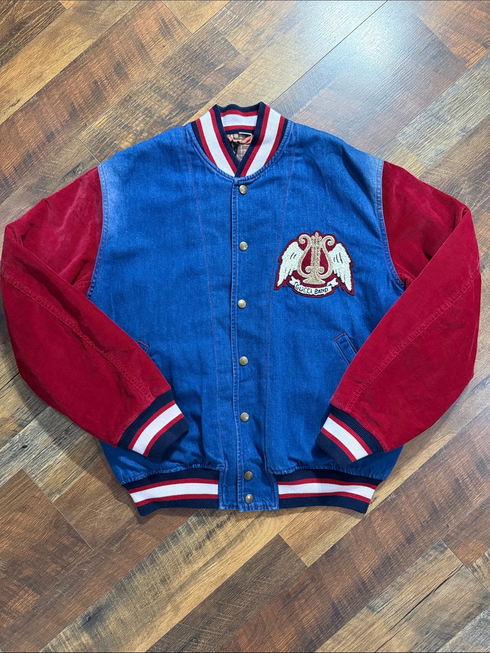 🔥 NWT Gucci Pre-Fall 2019 "Gucci Band" Denim & Corduroy Bomber Jacket 46